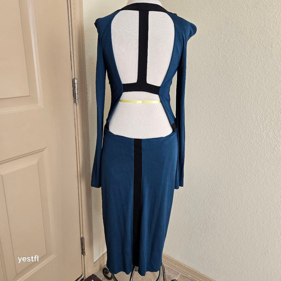 Fendi Wool Blend Dark Green Black Jersey Open Back Midi Dress Eu42 US size 6 - Picture 3 of 13